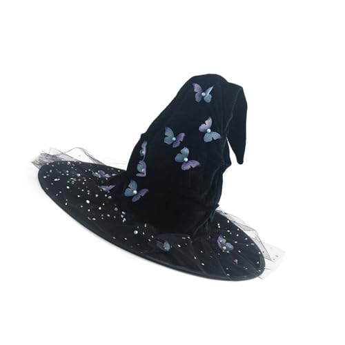 YCHUCH Schmetterlingshut, Halloween-Hut, weiche Spitze, Hexenhut, schwarz, Frauenhut, Kostüm-Zubehör für Halloween und Maskerade-Event YCHUCH Schmetterlingshut, Halloween-Hut, weiche Spitze, Hexenhut, schwarz, Frauenhut, Kostüm-Zubehör für Halloween und Maskerade-Event von YCHUCH