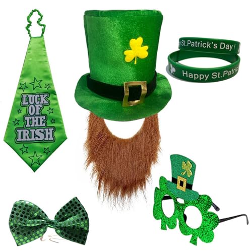 YCHUCH Shamrock Beard Hat Kostüm Set Für Stpatrick Day Holiday Requisis Irish National Day Celebration Bowtie Festival Supply YCHUCH Shamrock Beard Hat Kostüm Set Für Stpatrick Day Holiday Requisis Irish National Day Celebration Bowtie Festival Supply von YCHUCH