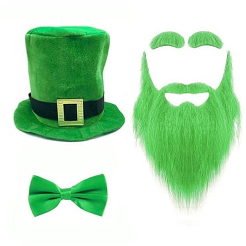 YCHUCH StPatrick Day Bart-Hut, Fliege, Kostüm-Set für Familientreffen, Karneval, Party, Feier, Requisiten, irischer Urlaub von YCHUCH