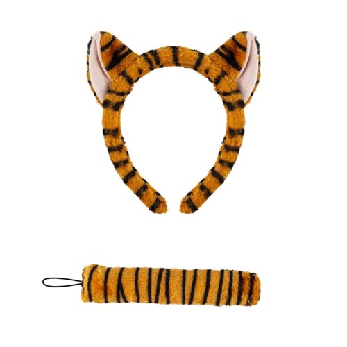 YCHUCH Tierkostüme Set Tigre Kostümzubehör Mit Tigre Ears Stirnband Schwanz Bowtie Für Weihnacht Halloween Cosplay Party von YCHUCH