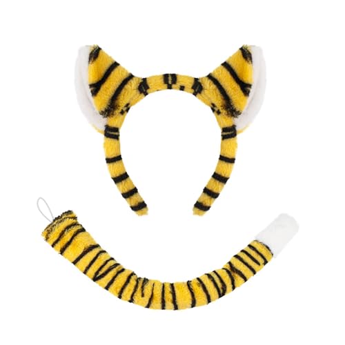 YCHUCH Tierkostüme Set Tigre Kostümzubehör Mit Tigre Ears Stirnband Schwanz Bowtie Für Weihnacht Halloween Cosplay Party von YCHUCH
