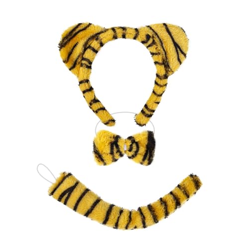 YCHUCH Tierkostüme Set Tigre Kostümzubehör Mit Tigre Ears Stirnband Schwanz Bowtie Für Weihnacht Halloween Cosplay Party von YCHUCH