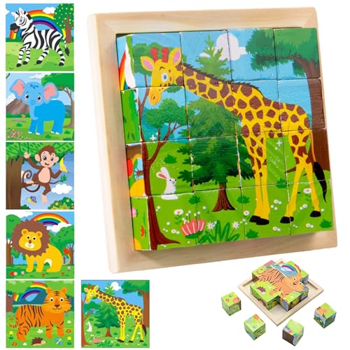 YCHYAN Würfelpuzzle Holz für Kinder, Holzwürfel Puzzle, 3D Bilderwürfel Puzzlespiele, 6 in 1 Tier Muster, Puzzlespiele für Kinder, Geburtstagsgeschenke, Geeignet für 1-3 Jahre YCHYAN Würfelpuzzle Holz für Kinder, Holzwürfel Puzzle, 3D Bilderwürfel Puzzlespiele, 6 in 1 Tier Muster, Puzzlespiele für Kinder, Geburtstagsgeschenke, Geeignet für 1-3 Jahre von YCHYAN