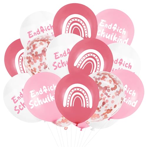 24 Stück Einschulung Deko Luftballons,Boho-Regenbogen Schuleinführung Schulstart Ballon,Helium Ballon,Schulanfang Deko Mädchen,Endlich für Schulkind 2025 Einschulung Party Dekoration (Rosa) von YCICHE