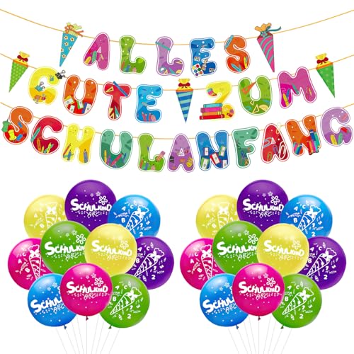 Einschulung Schulanfang Schuleinführung Deko, Alles Gute Zum Schulanfang Zuckertüten Banner, Einschulung Girlande + 20 Schulkind Luftballons, mit ABC 123 Motiv,für Jungen Mädchen Schulstart Dekoration Einschulung Schulanfang Schuleinführung Deko, Alles Gute Zum Schulanfang Zuckertüten Banner, Einschulung Girlande + 20 Schulkind Luftballons, mit ABC 123 Motiv,für Jungen Mädchen Schulstart Dekoration von YCICHE