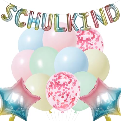 Schulanfang Deko Einschulung Banner, Gradienten SCHULKIND Schuleinführung Schulstart Banner, mit 10 Luftballons, Schulanfang Deko Junge Mädchen, Endlich für Schulkind Einschulung Party Dekoration Schulanfang Deko Einschulung Banner, Gradienten SCHULKIND Schuleinführung Schulstart Banner, mit 10 Luftballons, Schulanfang Deko Junge Mädchen, Endlich für Schulkind Einschulung Party Dekoration von YCICHE