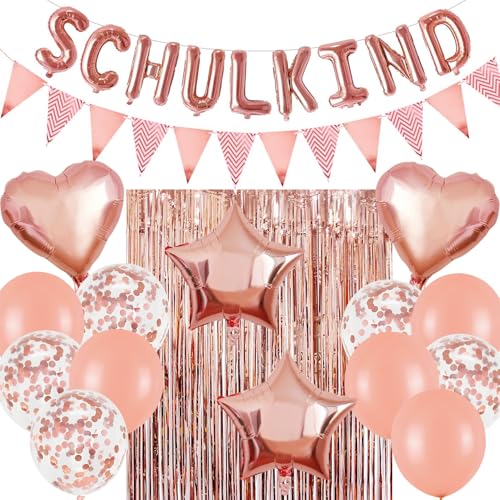 Schulanfang Deko Einschulung Junge Mädchen,SCHULKIND Ballon Banner,Schuleinführung Wimpelkette,12 Einschulung Deko Luftballon Folienballon,mit Rosegold Lametta Vorhänge,Einschulung Party Dekoration Schulanfang Deko Einschulung Junge Mädchen,SCHULKIND Ballon Banner,Schuleinführung Wimpelkette,12 Einschulung Deko Luftballon Folienballon,mit Rosegold Lametta Vorhänge,Einschulung Party Dekoration von YCICHE