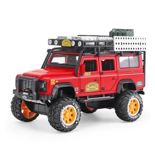 Miniatur Modelle 1 28 Für Land Rover Defender Camel Cup SUV 6 Auto Legierung Modell Türen Geöffnet Sound LightToysCollection Dekoration Originalgetreue Nachbildung(Rot) von YCNXEB