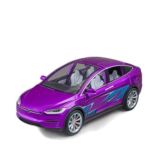 YCNXEB Miniatur Modelle 1/20 Für Tesla Model X Alloy Diecast Model Fahrzeuge Mit Pull Back Sound Light Originalgetreue Nachbildung(Purple) von YCNXEB