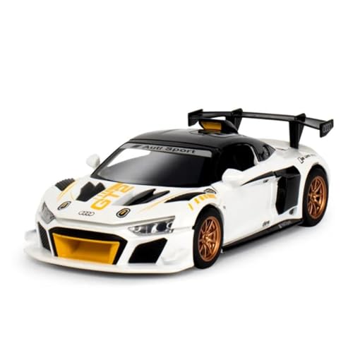 YCNXEB Miniatur Modelle 1 24 Für Audi R8 GT2 Legierung Track Racing Auto Diecast Metall Spielzeug Sport Fahrzeuge Modell Simulation Sound Licht Originalgetreue Nachbildung(White) von YCNXEB