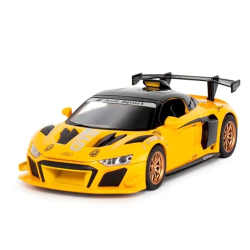 YCNXEB Miniatur Modelle 1 24 Für Audi R8 GT2 Legierung Track Racing Auto Modell Diecast Metall Spielzeug Sport Auto Fahrzeuge Modell Sound Licht Originalgetreue Nachbildung(Yellow) von YCNXEB