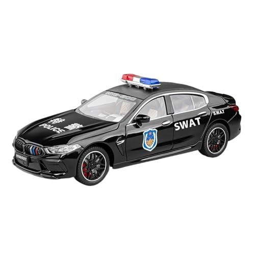 YCNXEB Miniatur Modelle 1 24 Für BMW M8 Polizei Legierung Auto Druckguss Metall Modell Sound & Licht Pull Back Spielzeug Hause Dekoration Sammeln Ornament Originalgetreue Nachbildung(Schwarz) von YCNXEB