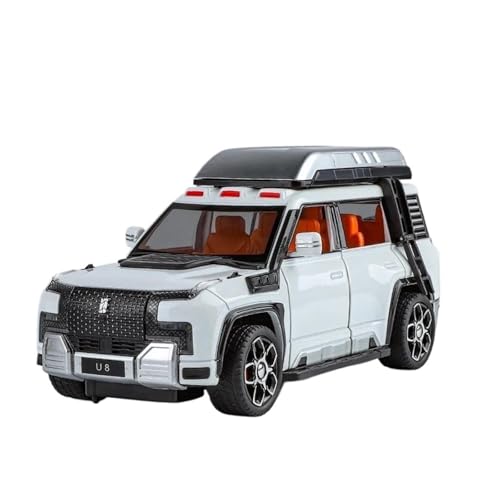 YCNXEB Miniatur Modelle 1 24 Für BYD Yangwang U8 Legierung SUV Auto Modell Druckguss Metall New Energy Geländewagen Auto Modell Sound Und Licht Originalgetreue Nachbildung(White) von YCNXEB