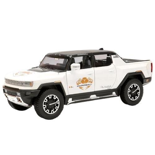 YCNXEB Miniatur Modelle 1 24 Für Hummer EV SUV Pickup Off-Road Legierung Auto Druckguss Modell Sound Und Licht Spielzeug Sammlerstücke Originalgetreue Nachbildung(White) von YCNXEB