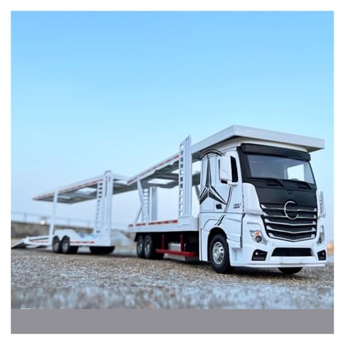 YCNXEB Miniatur Modelle 1 24 Für Mercedes Benz Doppeldecker Pritsche Transport Fahrzeug Legierung Druckguss Metall Auto Modell Sound Licht Spielzeug Originalgetreue Nachbildung(White) von YCNXEB