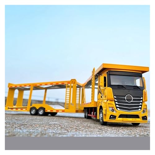 YCNXEB Miniatur Modelle 1 24 Für Mercedes Benz Doppeldecker Pritsche Transport Fahrzeug Legierung Druckguss Metall Auto Modell Sound Licht Spielzeug Originalgetreue Nachbildung(Yellow) von YCNXEB