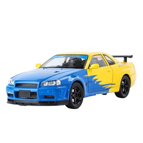 YCNXEB Miniatur Modelle 1 24 Für Nissan GTR R34 Modifizierte Version Sound & Light Super Racing Alloy Diecast Modellauto Originalgetreue Nachbildung(Blau) von YCNXEB