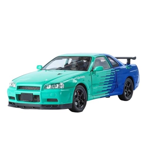 YCNXEB Miniatur Modelle 1 24 Für Nissan GTR R34 Modifizierte Version Sound & Light Super Racing Alloy Diecast Modellauto Originalgetreue Nachbildung(Grün) von YCNXEB