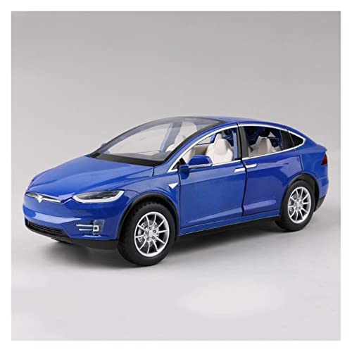 YCNXEB Miniatur Modelle 1 24 Für Tesla Model X Legierung Simulation Automodell Sound Und Light Boy Metallspielzeug Nachbildung(Blau) von YCNXEB