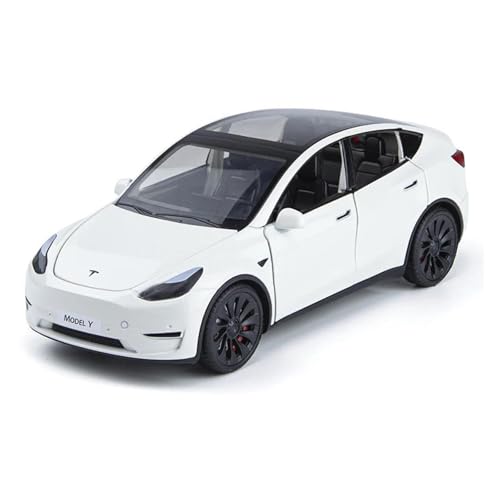 YCNXEB Miniatur Modelle 1 24 Für Tesla ModelY AlloyCar Modell Sound Und LichtPull Back Toy Car Collection Dekoration Originalgetreue Nachbildung(White) von YCNXEB