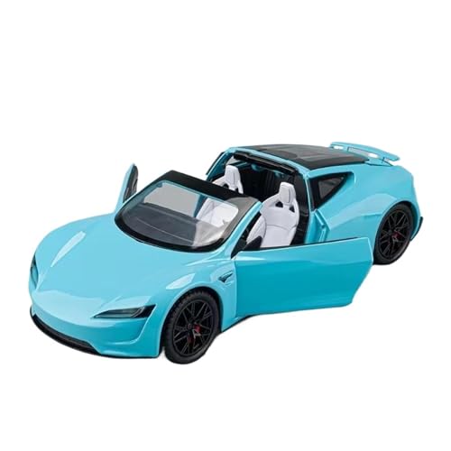 YCNXEB Miniatur Modelle 1 24 Für Tesla Roadster Cabrio Legierung Sportwagen Modell Diecast Metall Spielzeug Konzept Auto Modell Sound Und Licht Originalgetreue Nachbildung(Blau) von YCNXEB