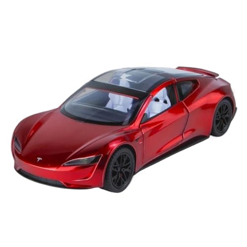 YCNXEB Miniatur Modelle 1 24 Für Tesla Roadster Cabrio Legierung Sportwagen Modell Diecast Metall Spielzeug Konzept Auto Modell Sound Und Licht Originalgetreue Nachbildung(Red with Ceiling) von YCNXEB