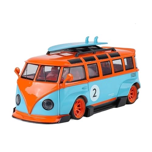 YCNXEB Miniatur Modelle 1 24 Für Volkswagen T1 Bus Low Ride Wide Body Modifiziertes Metalldruckguss-Modellauto Mit Sound Und Licht Originalgetreue Nachbildung(Blau) von YCNXEB