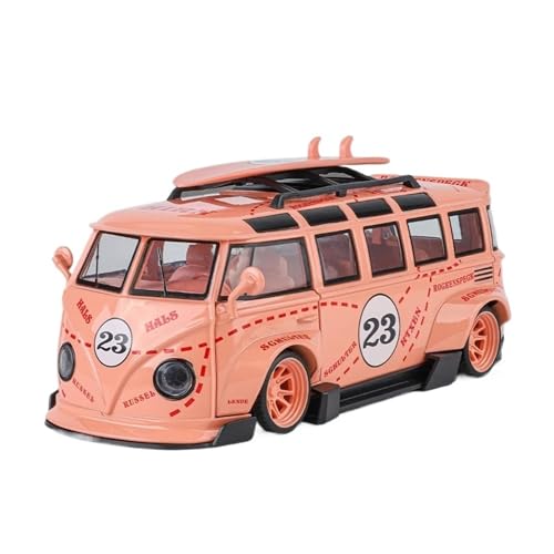 YCNXEB Miniatur Modelle 1 24 Für Volkswagen T1 Bus Low Ride Wide Body Modifiziertes Metalldruckguss-Modellauto Mit Sound Und Licht Originalgetreue Nachbildung(Rosa) von YCNXEB