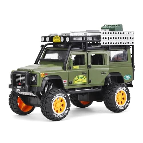 YCNXEB Miniatur Modelle 1 28 Für Land Rover Defender Camel Cup SUV 6 Auto Legierung Modell Türen Geöffnet Sound LightToysCollection Dekoration Originalgetreue Nachbildung(Grün) von YCNXEB