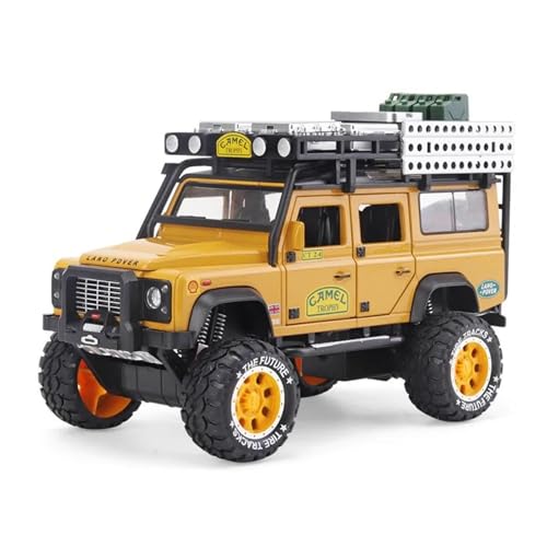 YCNXEB Miniatur Modelle 1 28 Für Land Rover Defender Camel Cup SUV 6 Auto Legierung Modell Türen Geöffnet Sound LightToysCollection Dekoration Originalgetreue Nachbildung(Yellow) von YCNXEB