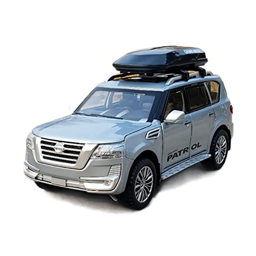 YCNXEB Miniatur Modelle 1 32 Für Nissan Patrol Y62 Diecast Alloy Automodell SUV Fahrzeug Mit Travel Rack Light Zurückziehen Originalgetreue Nachbildung(Silber) von YCNXEB