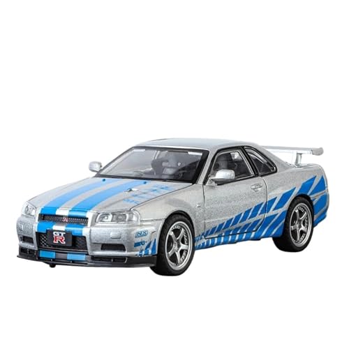 YCNXEB Miniatur Modelle 1 32 Für Nissan Skyline Ares GTR R34 Legierung Klassisches Sportwagenmodell Druckguss-Metallauto-Spielzeugmodell Hohe Simulationsdetails Originalgetreue Nachbildung(C) von YCNXEB