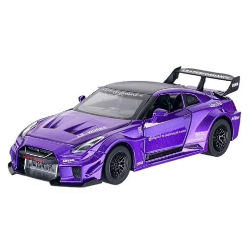 YCNXEB Miniatur Modelle 1 32 Für Skyline Ares Nissan GTR CSR2 Legierung Rennwagenmodell Druckguss Metall Simulation Spielzeug Sportwagenmodell Mit Ton Und Licht Originalgetreue Nachbildung(Purple) von YCNXEB
