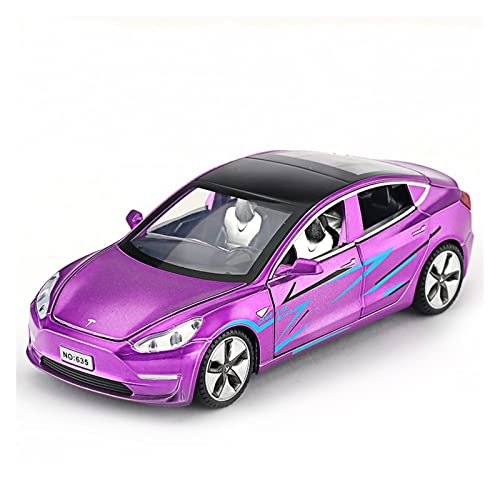 YCNXEB Miniatur Modelle 1 32 Für Tesla-Legierung Simulation Sportwagen-Modell Sound Und Licht Zurückziehen Kinderspielzeug Nachbildung(Purple) von YCNXEB