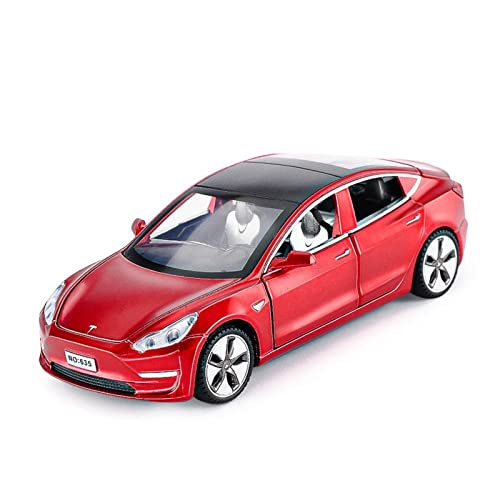 YCNXEB Miniatur Modelle 1 32 Für Tesla-Legierung Simulation Sportwagen-Modell Sound Und Licht Zurückziehen Kinderspielzeug Nachbildung(Rot) von YCNXEB