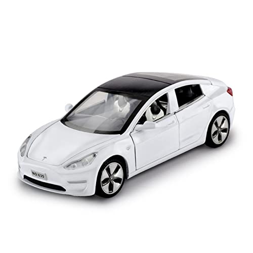 YCNXEB Miniatur Modelle 1 32 Für Tesla-Legierung Simulation Sportwagen-Modell Sound Und Licht Zurückziehen Kinderspielzeug Nachbildung(White A) von YCNXEB
