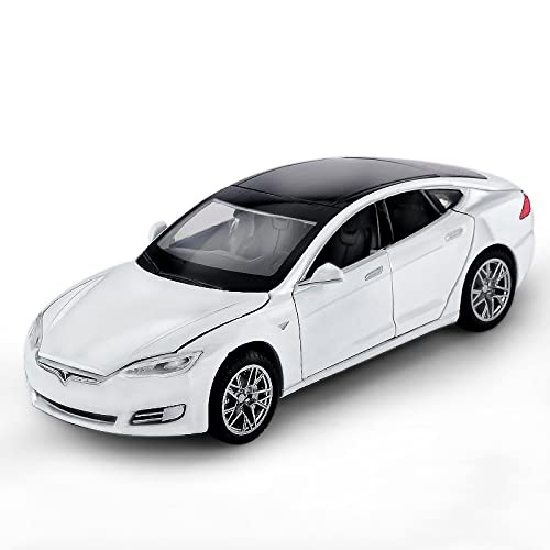 YCNXEB Miniatur Modelle 1 32 Für Tesla-Legierung Simulation Sportwagen-Modell Sound Und Licht Zurückziehen Kinderspielzeug Nachbildung(White B) von YCNXEB