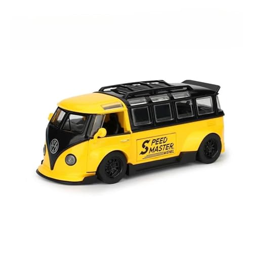 YCNXEB Miniatur Modelle 1 32 Für VW T1 Legierung Bus Modell Mit Sound Licht Junge Diecast Spielzeug Kollektiv Miniatur Voiture Auto Enthusiasten Originalgetreue Nachbildung(Yellow) von YCNXEB