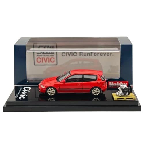 YCNXEB Miniatur Modelle 1 64 Für Civic (EG6) Sir-S Mit Motor Display Modell Milano Rot HJ641017SR Diecast Modelle Auto Originalgetreue Nachbildung von YCNXEB