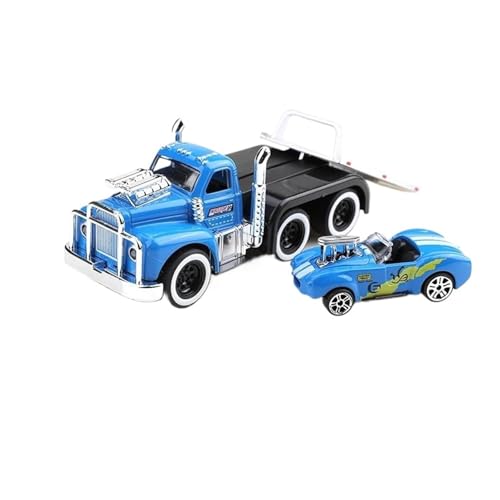 YCNXEB Miniatur Modelle 1 64 Für Legierung Muscle Truck Pritsche Transport Auto Fahrzeuge Druckguss Metall Anhänger Rettungs Auto Modell Spielzeug Originalgetreue Nachbildung(Blau) von YCNXEB