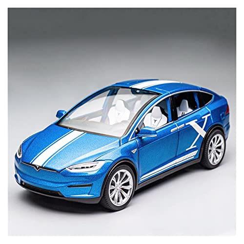 YCNXEB Miniatur Modelle 1:20 Für Tesla Model X Legierung Simulation Automodell Sound Und Licht Zurückziehen Kinderspielzeug Aus Metall Nachbildung(Blau) von YCNXEB