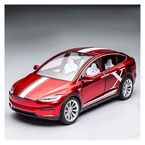 YCNXEB Miniatur Modelle 1:20 Für Tesla Model X Legierung Simulation Automodell Sound Und Licht Zurückziehen Kinderspielzeug Aus Metall Nachbildung(Rot) von YCNXEB