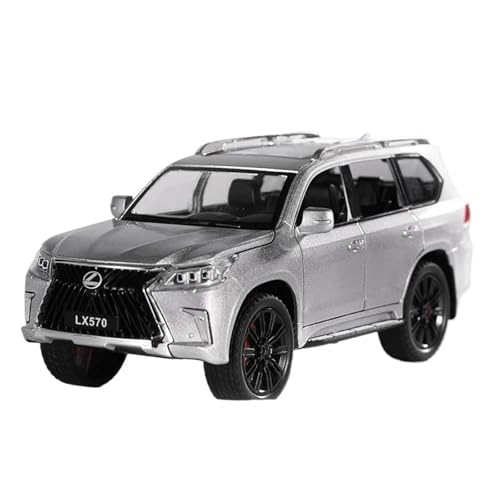 YCNXEB Miniatur Modelle 1:22 Für Lexus LX570 SUV Geländewagen Diecast Metall Modellauto Sound Licht Zurückziehen Sammlung Spielzeug Geschenke Originalgetreue Nachbildung(Silber) von YCNXEB