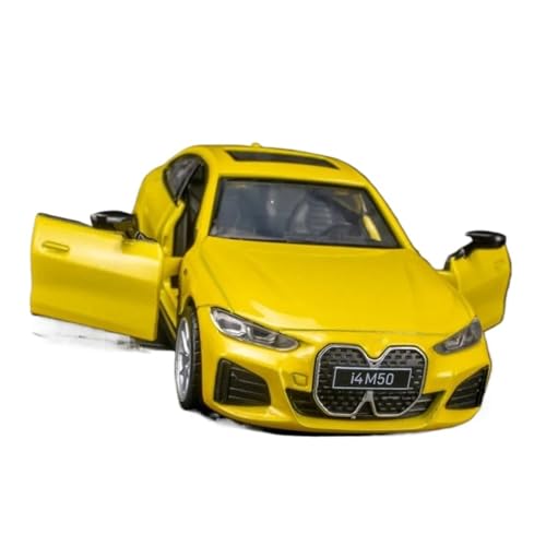 YCNXEB Miniatur Modelle 1:34 Für BMW I4 M50 Coupe Legierungsautomodell Spielzeug-Sportwagen Aus Metalldruckguss Automodell Mit Simulationssound Und Licht Originalgetreue Nachbildung(Yellow) von YCNXEB