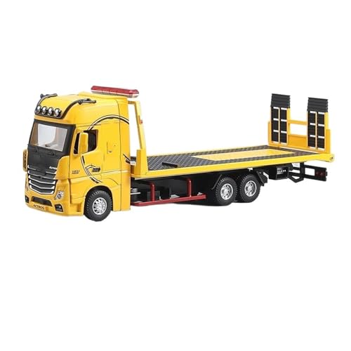 YCNXEB Miniatur Modelle Großes Metallmodell 1 24 Für Mercedes-Benz 1851 Flachbett-Trailer-LKW Mit Fahrzeugsimulation Klang Und Licht Spielzeug Originalgetreue Nachbildung(Yellow) von YCNXEB