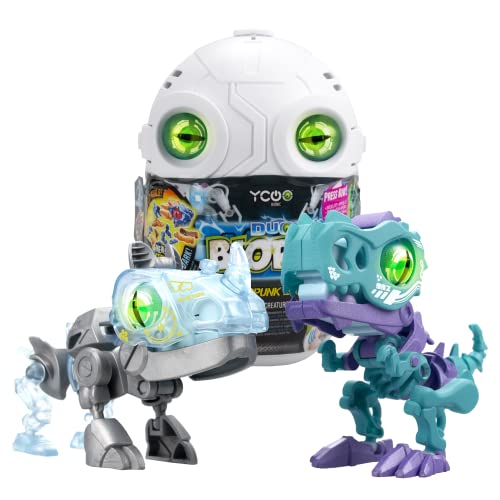 YCOO 88112 Biopod Cyberpunk Duo by Silverlit, 2 Roboter Dinosaurier in einem Überraschungsei zum Bauen, Licht- und Soundeffekte, 6 Verschiedene Biopods zum Sammeln, 9 cm, Ab 5 Jahre von YCOO