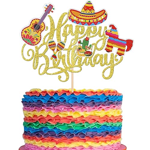 1 Packung Happy Birthday Fiesta Cake Topper Gitarre Kaktus Esel Schläger Pfeffer Kuchen Pick für Mexikanische Fiesta Thema Baby Shower Geburtstag Party Kuchen Dekorationen Supplies Gold 1 Packung Happy Birthday Fiesta Cake Topper Gitarre Kaktus Esel Schläger Pfeffer Kuchen Pick für Mexikanische Fiesta Thema Baby Shower Geburtstag Party Kuchen Dekorationen Supplies Gold von YCTHUNFISH