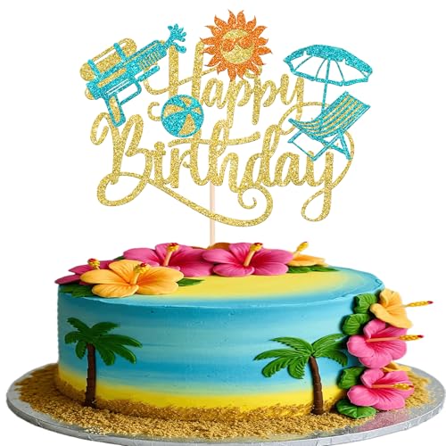 1 Packung Sommer Strand Happy Birthday Cake Topper Tropische Hawaii Wasserpistole Kuchen Pick Glitzer Regenschirm Pool Urlaub Cupcake Dekoration für Sommer Baby Shower Geburtstag Party Supplies Gold 1 Packung Sommer Strand Happy Birthday Cake Topper Tropische Hawaii Wasserpistole Kuchen Pick Glitzer Regenschirm Pool Urlaub Cupcake Dekoration für Sommer Baby Shower Geburtstag Party Supplies Gold von YCTHUNFISH