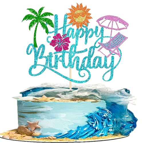 1 Packung Summer Beach Happy Birthday Cake Topper Tropical Hawaiian Luau Cake Pick Glitter Plam Leave Holiday Cupcake Dekoration für Sommer Baby Shower Geburtstag Party Supplies Blau 1 Packung Summer Beach Happy Birthday Cake Topper Tropical Hawaiian Luau Cake Pick Glitter Plam Leave Holiday Cupcake Dekoration für Sommer Baby Shower Geburtstag Party Supplies Blau von YCTHUNFISH