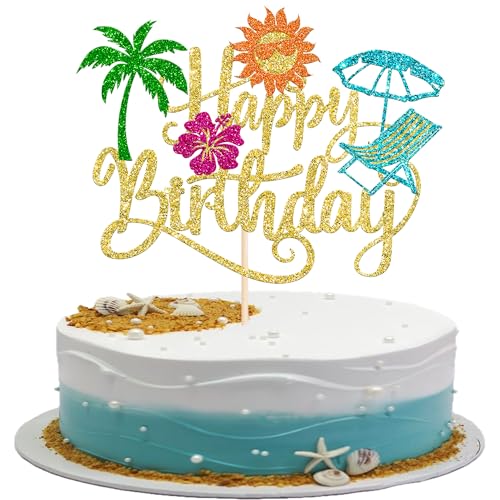 1 Packung Summer Beach Happy Birthday Cake Topper Tropical Hawaiian Luau Cake Pick Glitter Plam Leave Holiday Cupcake Dekoration für Sommer Baby Shower Geburtstag Party Supplies Gold 1 Packung Summer Beach Happy Birthday Cake Topper Tropical Hawaiian Luau Cake Pick Glitter Plam Leave Holiday Cupcake Dekoration für Sommer Baby Shower Geburtstag Party Supplies Gold von YCTHUNFISH
